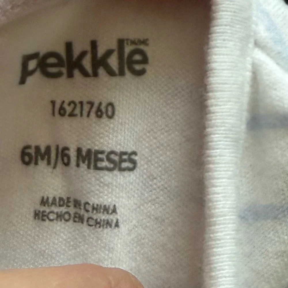 Pekkle|Baby girl soft white striped butterfly print onesie dress in size 6M•••